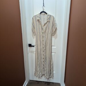Free People Cream and Blue Striped Maxi Dress